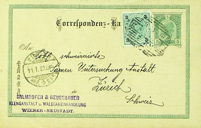 Österreich 1900 3kr Auf 5kr Postal Karte Von Wiener-Neustadt Zu Zuerich Schweiz