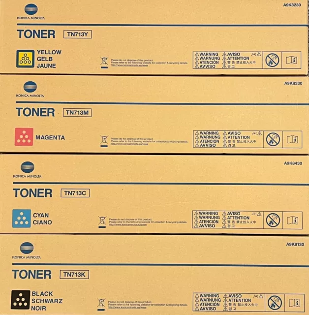 OEM Konica Minolta toner TN713 YMCK for bizhub C659/C759 factory sealed set.