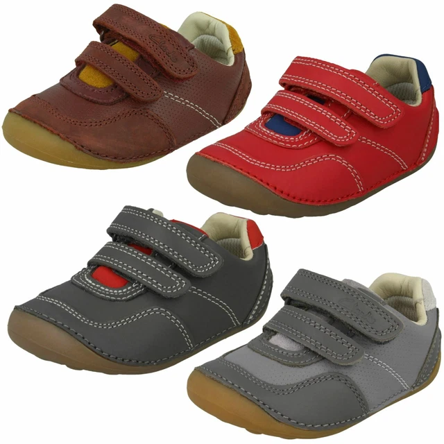 Bambino Ragazzi Clarks' Piccolo Dusk' Grigio O Merlot Pelle Primo Scarpe Passi
