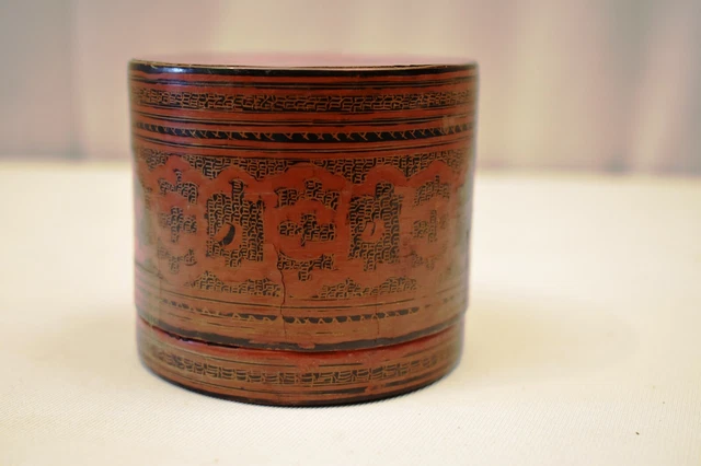 Vintage Lacquerware Box Thanakha Bu Myanmar Storage Container Hand Painted Old"4 7