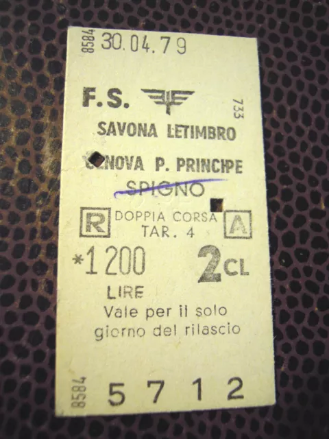 Biglietto Del Treno Cartonato Savona Letimbro Genova Brignole 1979 2 Cl. 4-232/8