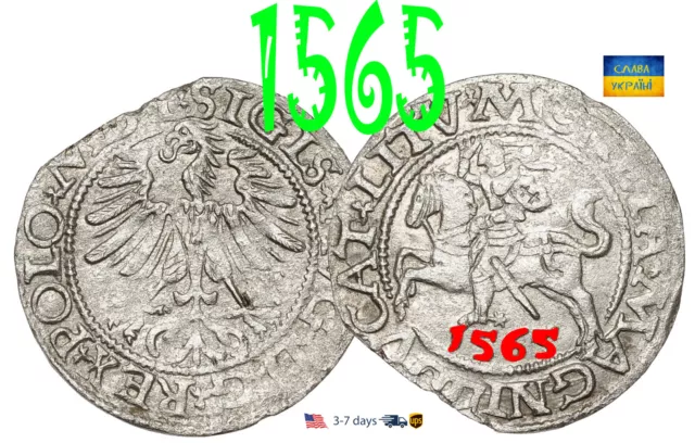 Poland Lithuania 1/2 GROSCHEN 1/2 grosz 1565 Sigismund II Silver Coin #30228