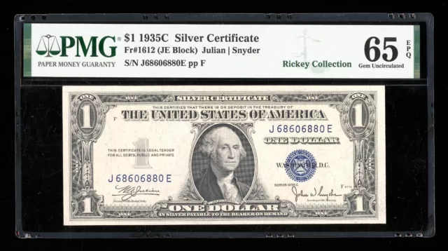 DBR 1935-C $1 Silver Fr. 1612 JE Block Gem PMG 65 EPQ Serial J68606880E