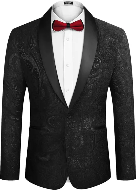 COOFANDY Men's Floral Tuxedo Jacket Luxury Embroidered Suit Wedding Blazer Dinne
