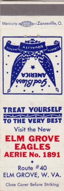 Vintage Matchbook Cover. Fraternal Order Eagles. Aerie 1891. Elm Grove, Wv.