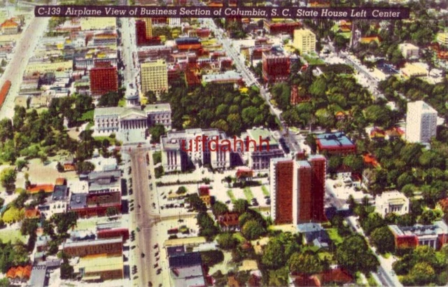 Airplane View Of Business Section Of Columbia, Sc, State House Left Center