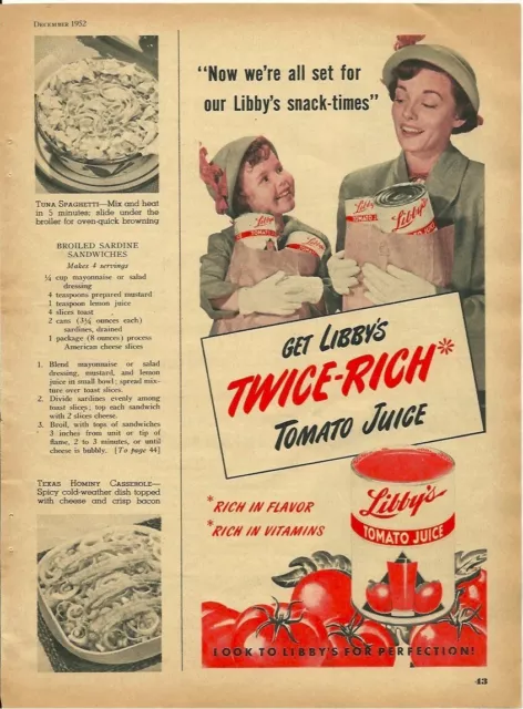1950’s PRINT AD LIBBYS TOMATO JUICE / WRIGLEYS GUM 8.25 x 11.5 COLOR PAGE