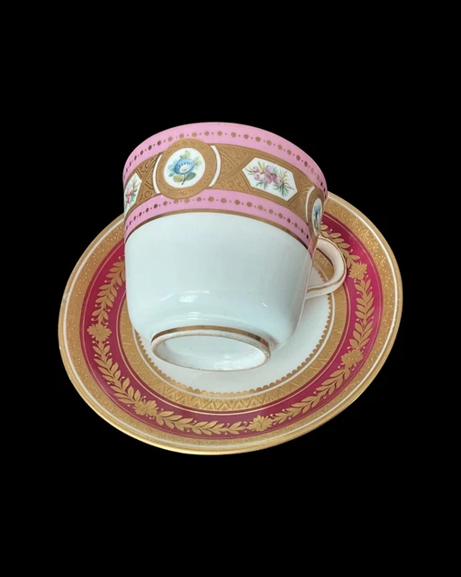 MIS MATCH MINTON Cup & Saucer Raised Gold With Handpainted Flowers 120