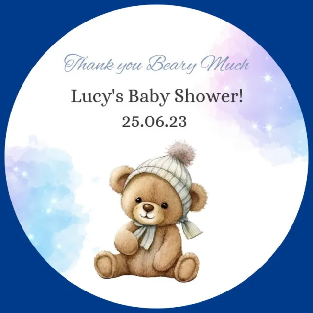 Baby Shower Christening Teddy Bear Personalised Gloss Party Sweet Cone Stickers