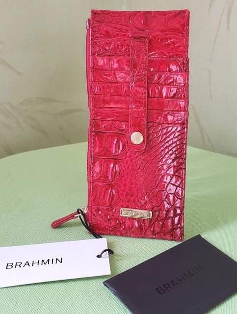 Brahmin Melbourne Leather Croc-Embossed Card Wallet:nwt Heartbreaker Red