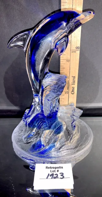 Art Glass Dolphin Nautical Ocean Sea Figurine Cobalt Blue Clear Glass