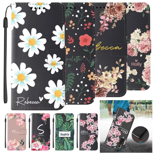 Personalised Wallet Leather Case Flower Cover For Samsung Galaxy A14 A54 S23 S22