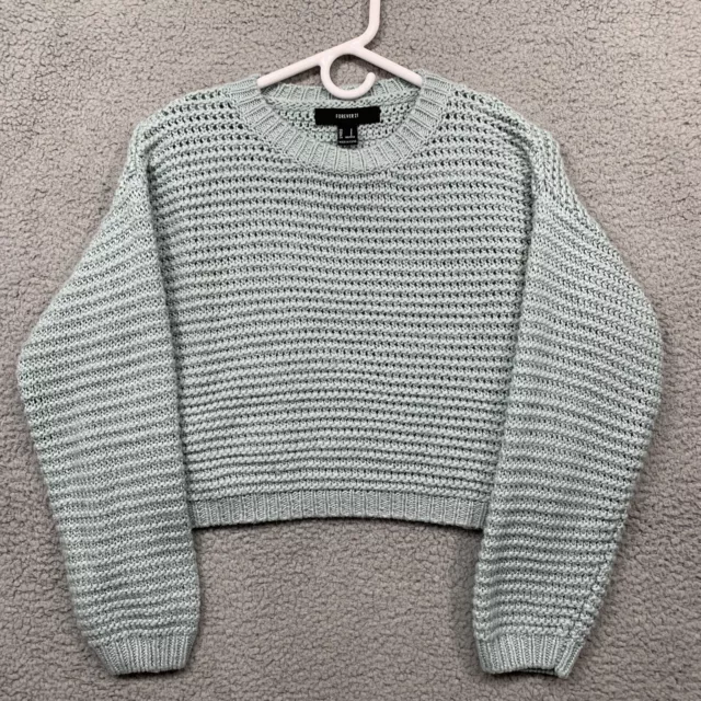 Forever 21 Women’s Knit Sweater Cropped Light Turquoise Size Small Relaxed Fit