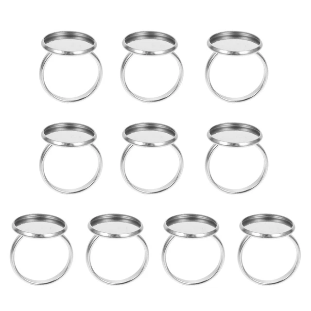10 piezas Anillos planos para dedos en blanco de acero inoxidable Hallazgos
