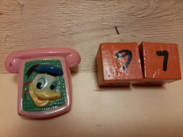 #97c#DISNEY DONALD DUCK Telefon rosa 50/60er Terrakotta Bleistiftspitzer Ton ALT