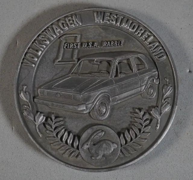 Vintage 1978 Volkswagen Westmdreland 1st USA Rabbit Medal - 2 1/2" Diameter