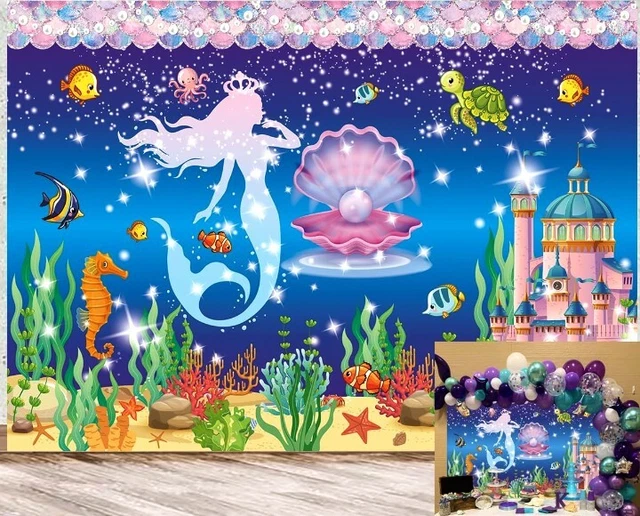 CHAIYA Under The Sea Backdrop Ocean Little Mermaid Backdrop Background For Under The Sea Theme Baby Shower Photo Booth Banner Party Cake Table Decoration 7x5ft