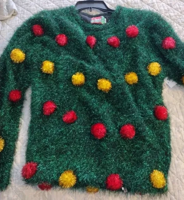 NWT Spencers Workshop Christmas Tree With Lights Pom Poms Ugly Sweater Large