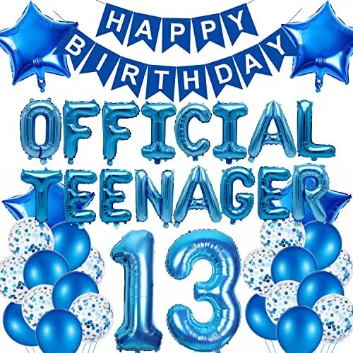 13th Birthday Decorations Blue Official Teenager Balloons Props Backdrop Boys