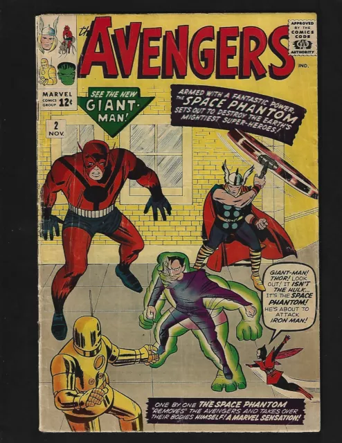 Avengers #2 VG+ Kirby 1st/Origin Space Phantom Hulk Quits Iron Man Thor GiantMan