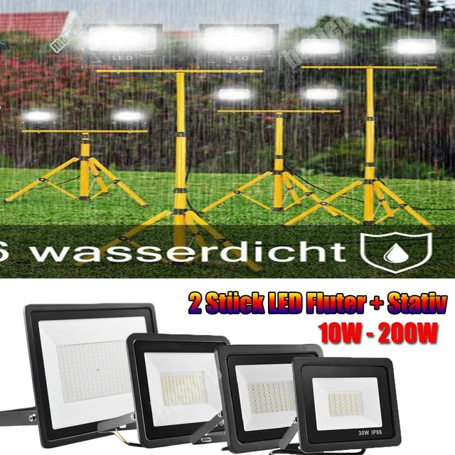 2X LED Fluter Strahler Mit Stativ Scheinwerfer Kaltweiß Baustrahler Garten Lampe