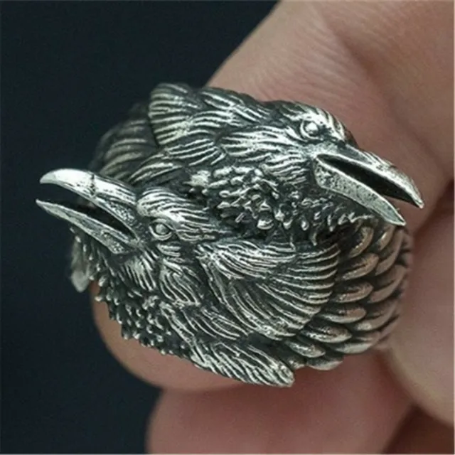 Men Viking Jewelry Ravens Ring Norse Mythology Odin Crow Alloy Ring Size 7-12