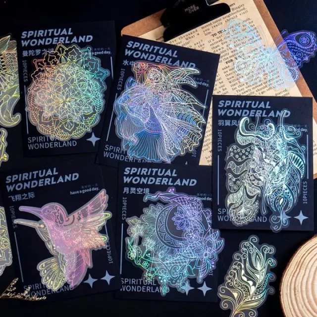 Spiritual Wonderland Stickers DIY Goldfish Birds feather Scrapbooking PET Laser