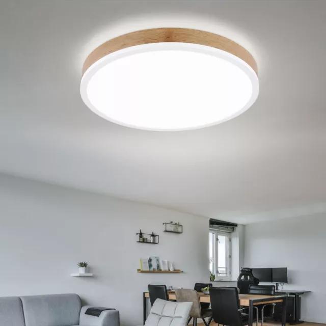 Plafonnier Lampe Salle à Manger LED Couloir Rond Optique Bois Blanc Chaud 3