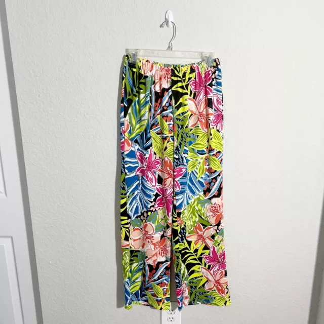 Sunny Leigh Wide Leg Pants Womens Floral Tropical Stretch Pull On Comfy Medium