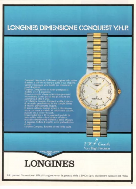 Armbanduhr Longines Conquest V. H. P. Quarz Werbung 1 Seite 1985 Original 2WS