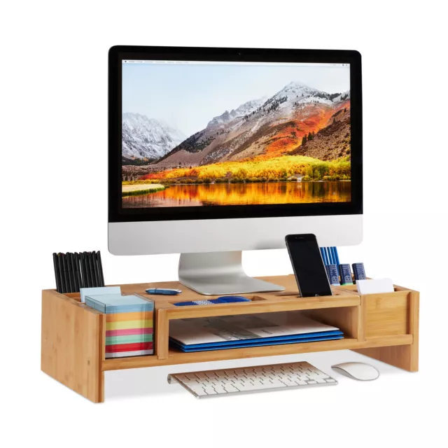 Supporto monitor bambù rialzo pc scrivania alzata portatile