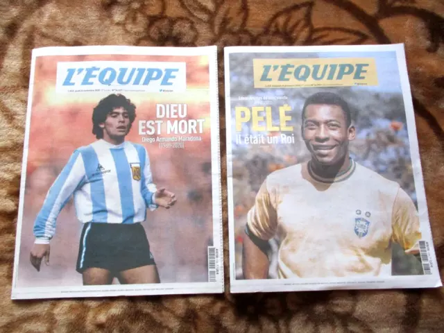 PELE + MARADONA DIEU + ROI MORT Journal Hommage L EQUIPE  2020 + 2022 NEUF