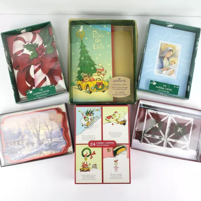 Lot (5) Partial Boxes Hallmark Christmas Cards w/Envelopes Grinch Thomas Kincaid