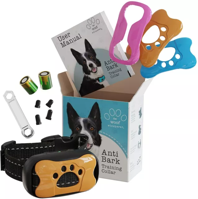 The Woof Whisperer Dog Bark Collar - No Shock Humane Anti Barking Vibrating