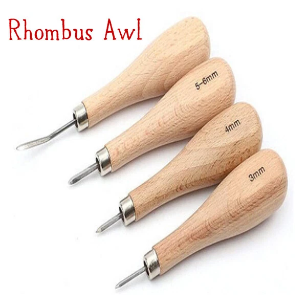 LEATHER CRAFT WOODEN Diamond Rhombus Awl DIY Leather Stitching Sewing