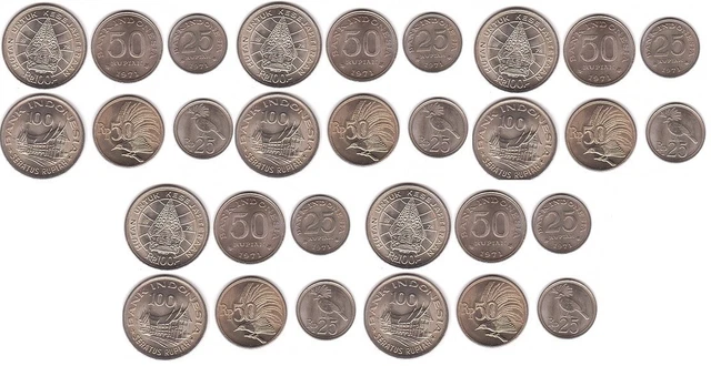 Indonesia - 5 pcs x set 3 coins 25 50 100 Rupiah 1971 - 1978 aUNC / UNC