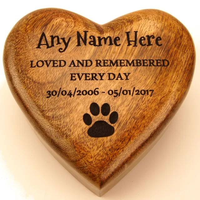 Ashes Box Pet Dog or Cat Urn Wood Heart Shaped Casket Cremation Box Personalised