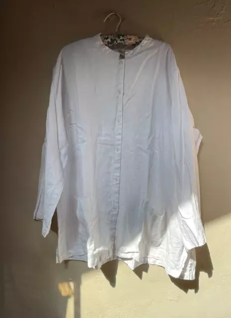 Gillian Grey Women's Size 20 White Mandarin Collar Long Sleeve Linen Shirt Top
