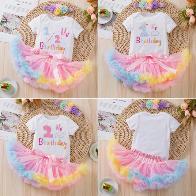 Toddler Infant Baby Girl 1/2 1st 2nd Birthday Dress Up Outfits Romper Tutu Skirt