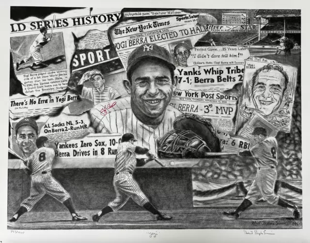 Yogi Berra signed autographed New York Yankees lithograph poster! AMCo COA 19278