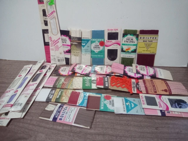 32 Vintage Sewing Lot Bias Tape Zippers Rick Rack Wright Coats Boiltex Talon