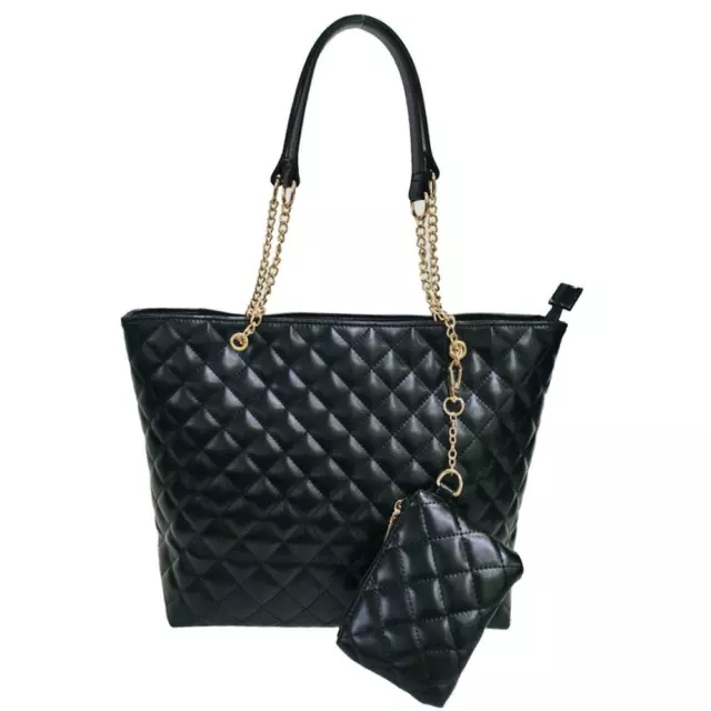 Womens Designer Style Quilted Faux Leather Shoulder Bag Ladies Handbag Tote Bag