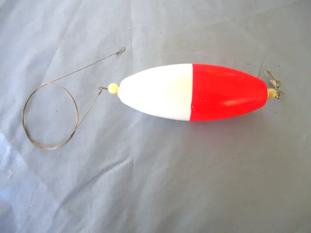 LARGE VINTAGE WOOD fishing bobber 5 long w/ 33 SS leader Red / white  $4.95 - PicClick