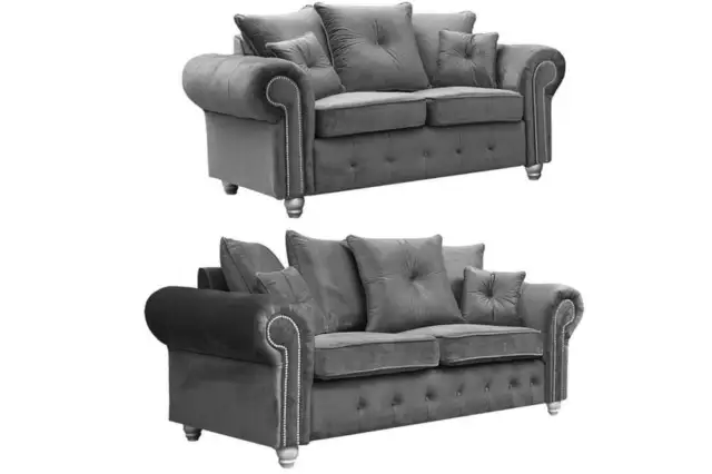 Olympia 3+2 Sofa Set Plush Grey- Living Room Furniture-Chesterfield Style Luxury