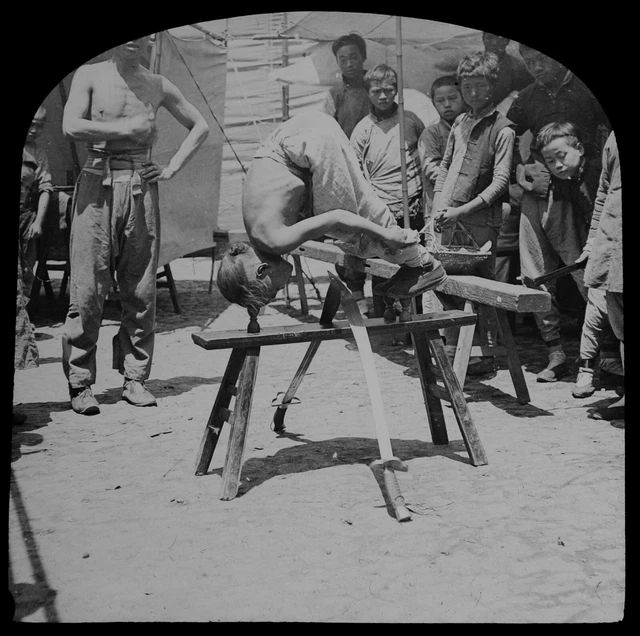 CHINESE ACROBAT USING SWORDS CHINA C1920 Magic Lantern Slide PHOTO SHANGHAI ?