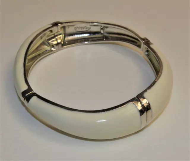 Gestempelt CHICO'S Silberfarben Weiß Emaille 4 Glieder 6.3cmd Elastisch Armband