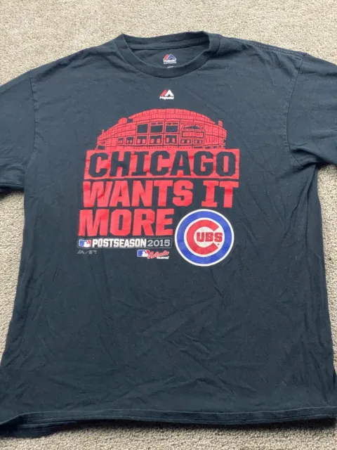 Chicago Cubs Shirt Mens Large Black Red Majestic Baseball 2015 Real Adult Tee