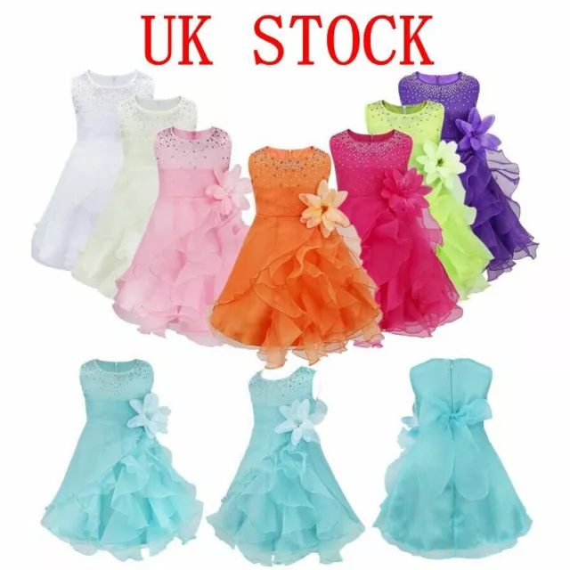 UK Baby Girls Organza Dress Princess Birthday Party Formal Baptism Gown Costume