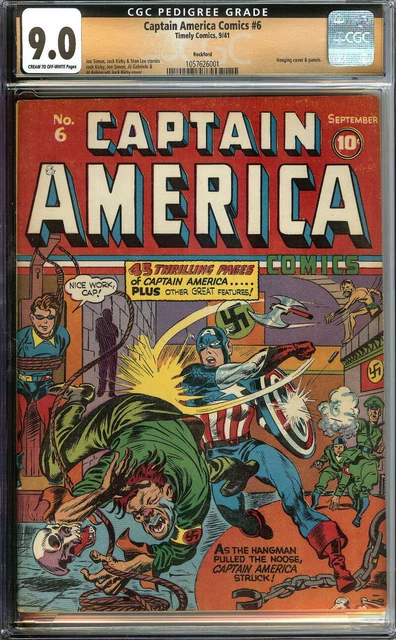 Captain America Comics #6 Cgc 9.0 Cr/Ow Pages // Rockford Pedigree Timely 1941
