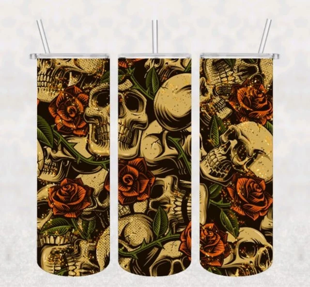 Gothic Skulls with Glitter Custom 20oz Skinny Tumbler